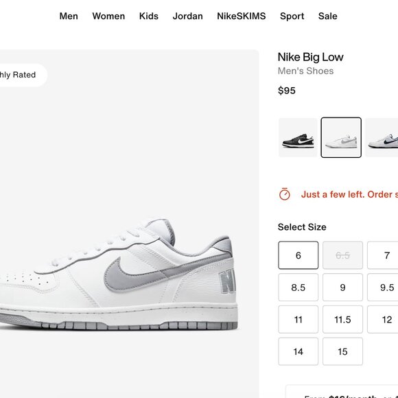 NWT Nike Big Low White / Wolf Grey Men's Shoes 6 Sz Women's 7.5 - Picture 13 of 15